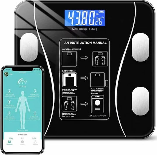 Smart Ζυγαριά 180kg με Bluetooth Μαύρη