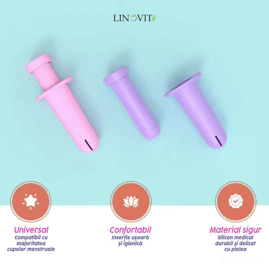 Aplicator Pentru Cupă Menstruală Linovit Silicon Medical Reutilizabil Ușor de Folosit Compatibil cu Lubrifiant Design Compact Igienic Mov