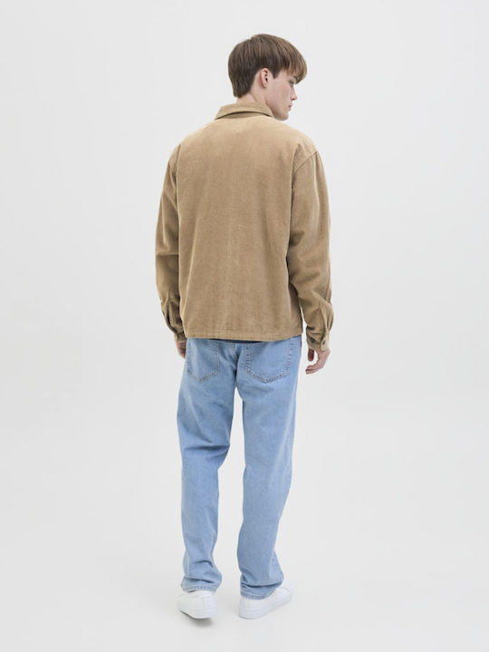 Long Sleeve Corduroy Overshirt In Wide Line Beige