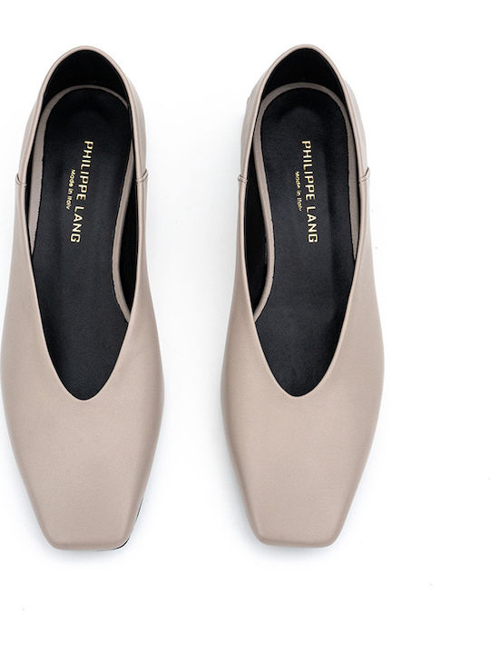 Leder Pumps mit flachem Absatz Weiß