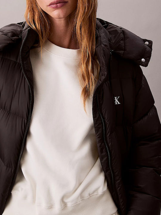 Μακρύ Γυναικείο Puffer Μπουφάν για Χειμώνα Black