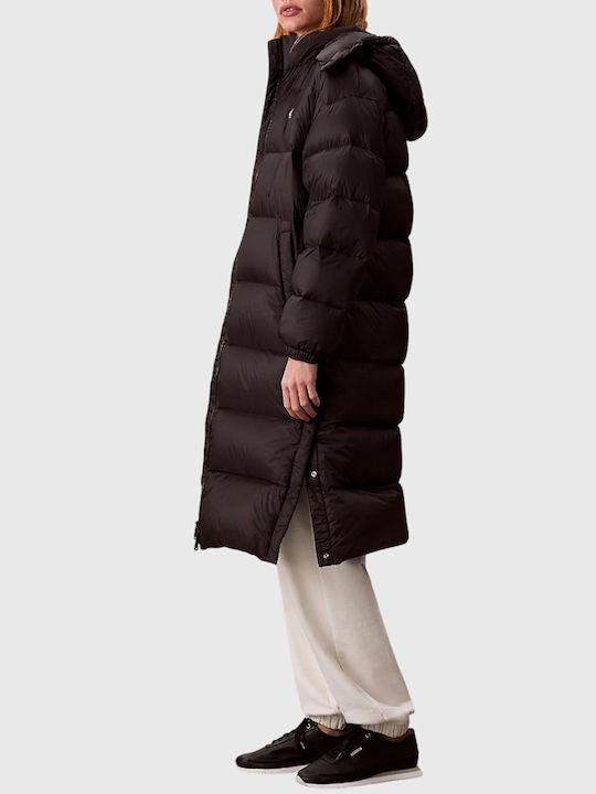 Μακρύ Γυναικείο Puffer Μπουφάν για Χειμώνα Black
