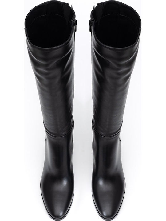 Leder Damenstiefel mit hohem Absatz Schwarz