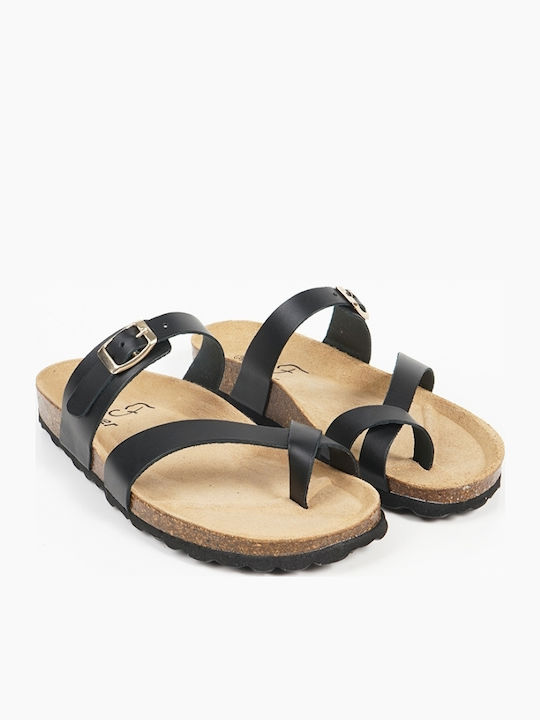 Leather Women's Flat Sandals in Black Color