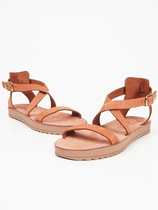 Leather Women's Flat Sandals Anatomic in Orange Color