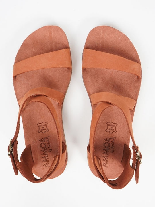 Leather Women's Flat Sandals Anatomic in Orange Color