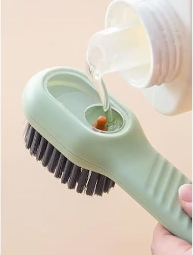 Shoe Cleaning Brush Detergent Container Detergent Dosing Button Very Soft Plastic Bristles Green