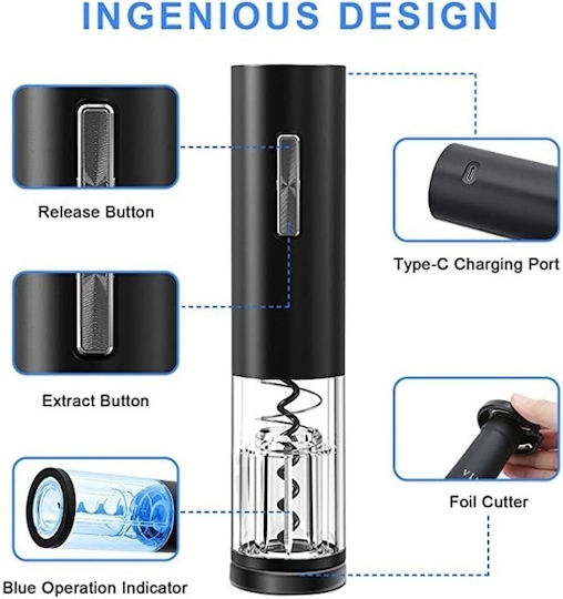 Tirbușon Electric Reîncărcabil Accesoriu Tăietor Folie Negru