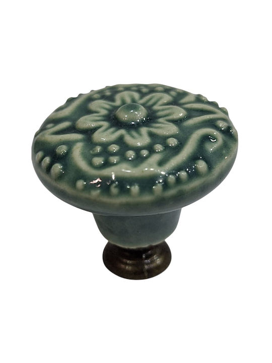 ACM Antique Furniture Knob Zamak Porcelain Metallic Green 11888-000-ARG1