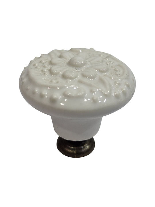 Premier Antique Knob Furniture made of Zamak & Porcelain & Metallic White 35mm (Center Distance 35mm) 11948-000-ARG1 1pcs