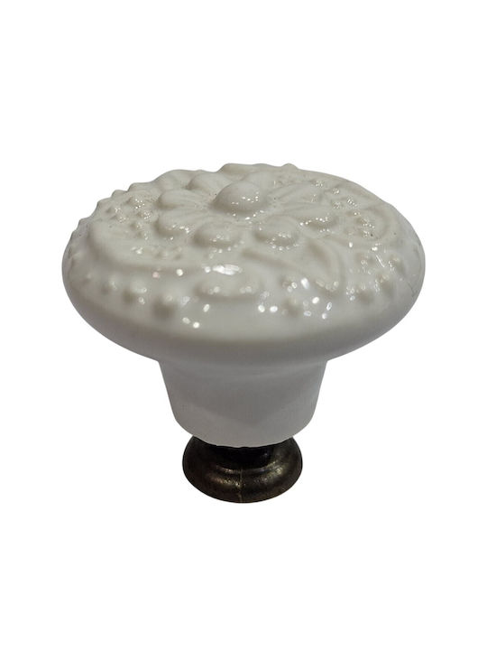 Premier Antique Knob Furniture made of Zamak & Porcelain & Metallic White 35mm (Center Distance 35mm) 11948-000-ARG1 1pcs