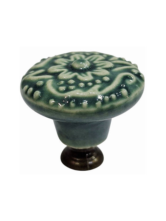 ACM Antique Furniture Knob Zamak Porcelain Metallic Green 11888-000-ARG1