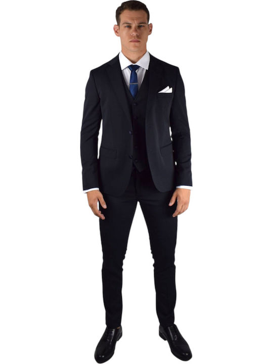 Men's Suit with Vest Blue-black