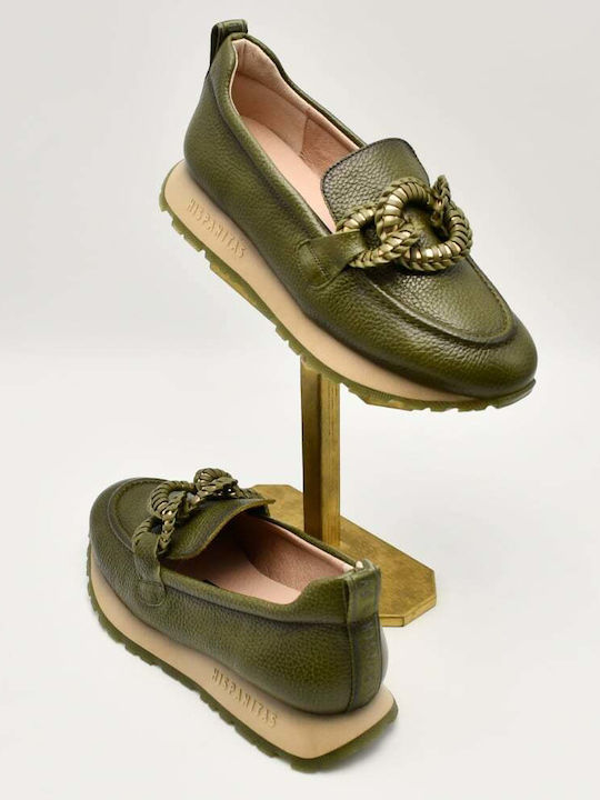 Δερμάτινα Γυναικεία Loafers σε Πράσινο Χρώμα
