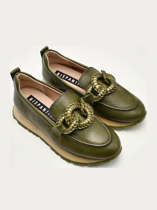 Δερμάτινα Γυναικεία Loafers σε Πράσινο Χρώμα