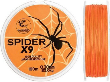 Fir Textile Baracuda Spider X9 100 M 9 Parallel Braided Strands Fluorescent Orange Fishing Filament