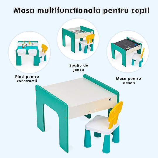 Set Masă cu Scaune pentru Copii pentru Desen Verde
