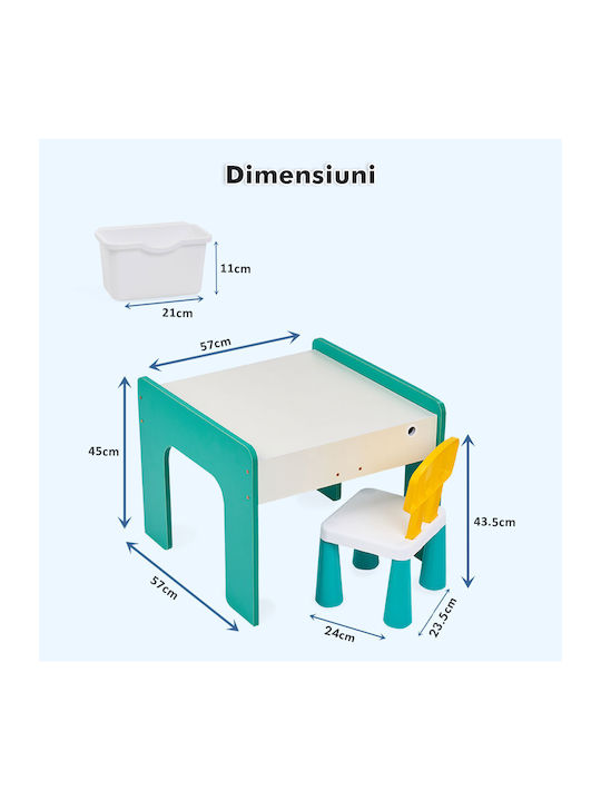 Set Masă cu Scaune pentru Copii pentru Desen Verde