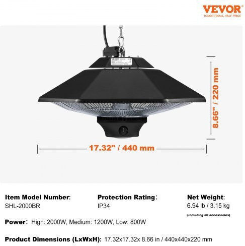 Vevor Ηλεκτρική Θερμάστρα με Ισχύ 2kW