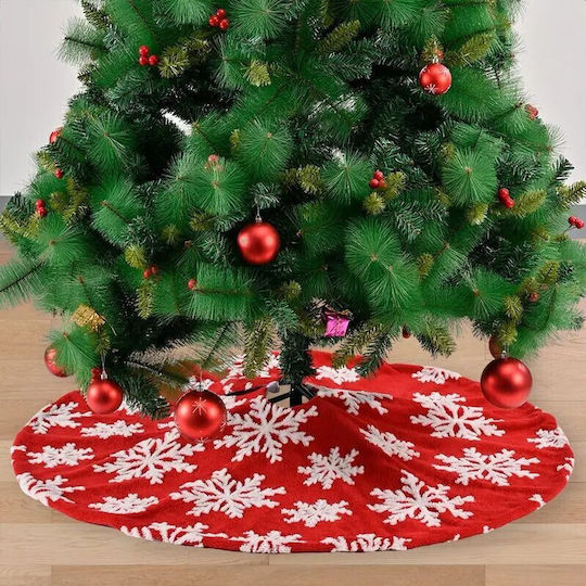 Weihnachtsbaumrock ''Schneeflocken'' Rot Ψάθινη Φ120εκ.