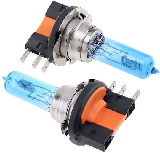Set 2 H15 Halogen Bulbs 55w Power 12v White Light Continuous Light Intensity No Flickering Black