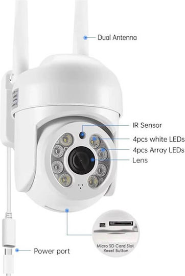 Jortan Jortan IP Überwachungskamera Wi-Fi Full HD 1080p Wasserdicht mit Zwei-Wege-Kommunikation und Objektiv 3.6mm