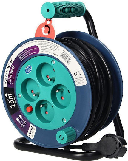 Orno Extension Reel Cord 3 x 1mm²/15m Turquoise