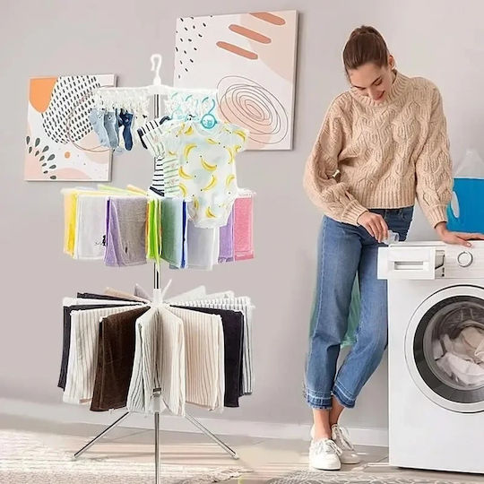 Folding Floor Clothes Drying Rack Metallic with Hanging Length 8m