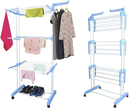 Folding Floor Clothes Drying Rack Metallic with Wheels