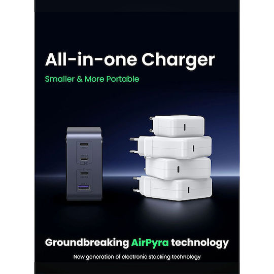 Ugreen Φορτιστής Χωρίς Καλώδιο GaN με Θύρα USB-A και 3 Θύρες USB-C 140W Power Delivery Γκρι (X570)