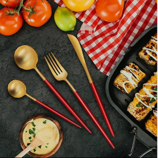Cutlery Set Stainless Red 24pcs