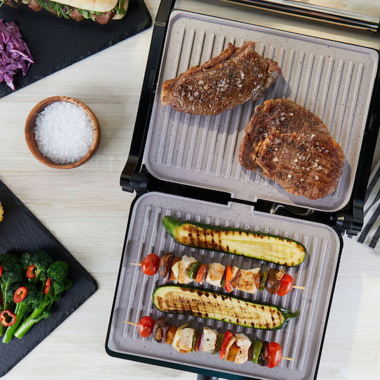 Petra Electric Tischplatte Elektrogrill Geriffelte Platte 2200W mit Deckel und einstellbarem Thermostat 29cmx23cmcm