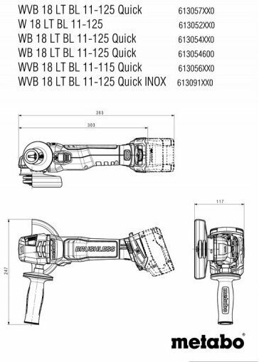 Metabo WB 18 LT BL 11-125 Quick Grinder 125mm Battery Brushless 2x5.2Ah