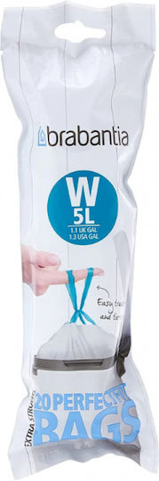 Brabantia Trash Bags Capacity 5lt with Drawstring Type W 20pcs White