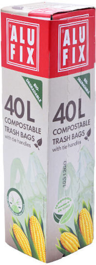 Alufix Biodegradable Trash Bags Capacity 40lt with Handles 53x60cm 8pcs Transparent
