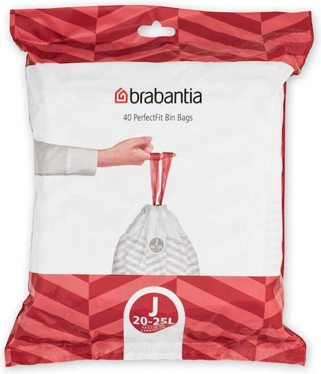 Brabantia Trash Bags Capacity 25lt with Drawstring Type J 40pcs White
