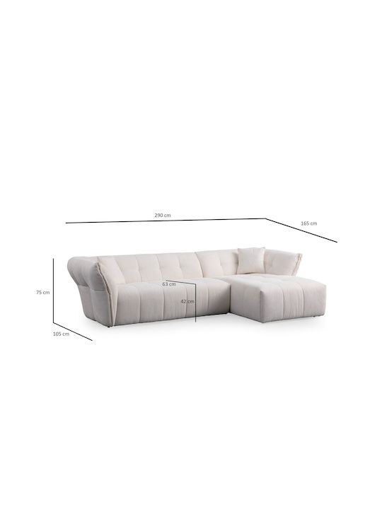 Boxer Γωνιακός Καναπές με Δεξιά Γωνία White 290x165x75εκ.