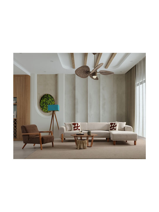 Lyke Γωνιακός Καναπές Κρεβάτι με Δεξιά Γωνία Cream 290x180x75εκ.