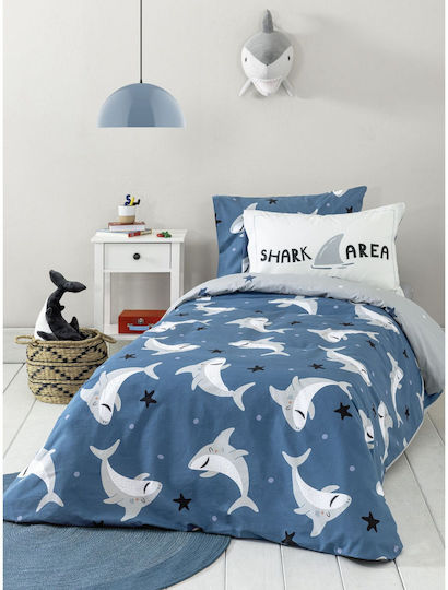 Nima Seturi de cearșafuri Single Bumbac Shark Area Blue, Grey 170x255cm 3buc