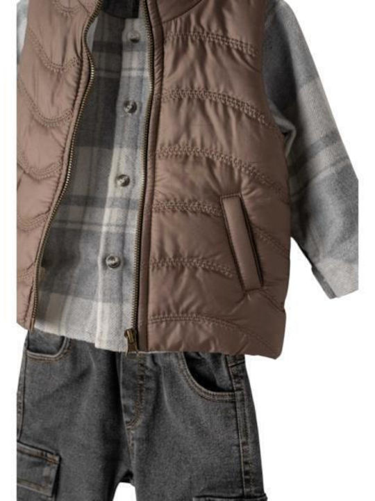Παιδικό Σετ με Παντελόνι Χειμερινό 3τμχ Καφέ-γκρι