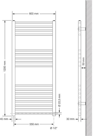 LuxeBath Șină pentru prosoape de Baie 600x1200 Neagră