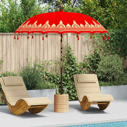 Umbrella Floor Round Wooden Red with Steering Wheel D2.5m
