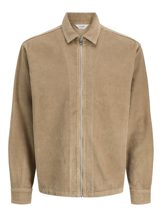 Long Sleeve Corduroy Overshirt In Wide Line Beige