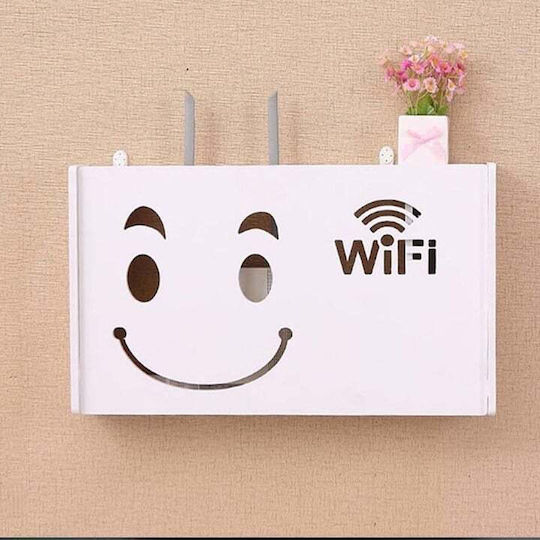 Raft Wi-Fi Router Montat pe Perete din Lemn pentru Ascunderea Echipamentelor și Cablor Lungime 25 cm Alb
