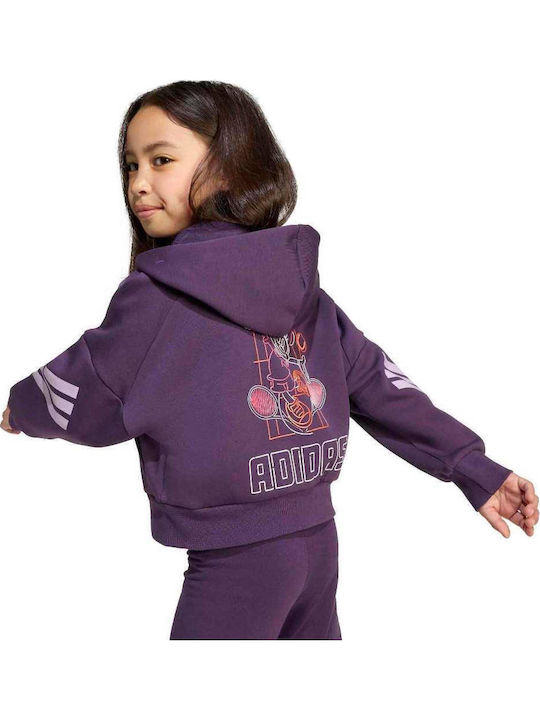 Kids Sweatshirt Cardigan with Hood and Pockets Purple