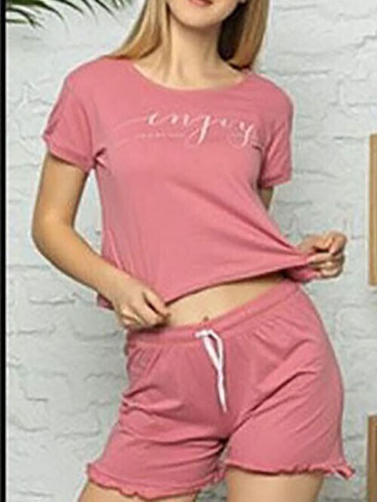 Mirano Homewear Καλοκαιρινό Γυναικείο Σετ Πιτζάμας Βαμβακερό Ροζ