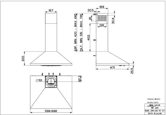 Faber Value Hood Pb Bk Απορροφητήρας Καμινάδα 60cm Μαύρος