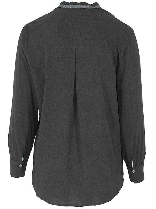 Women's Blouse Long Sleeve with V Neckline Gray