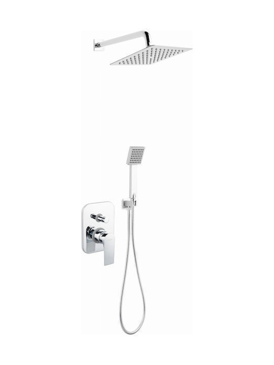 Viospiral Built-in Mixer, Hand Shower & Shower Head Set for Shower 2 Exits Silver