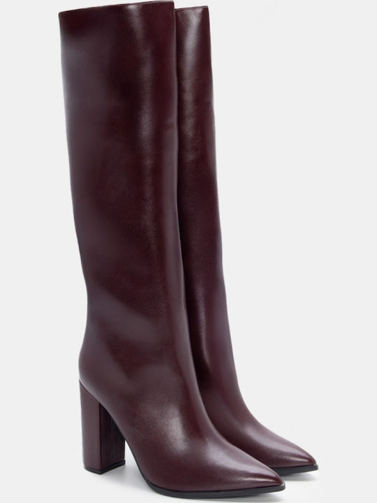 Wildleder Damenstiefel mit hohem Absatz Burgundisch